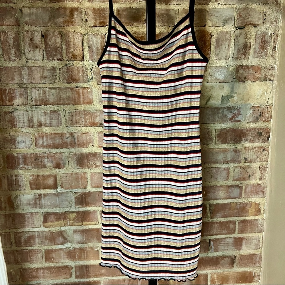 Vintage 90's Striped Multicolor Ribknit Sleeveless Midi Dress -Size S -DR04